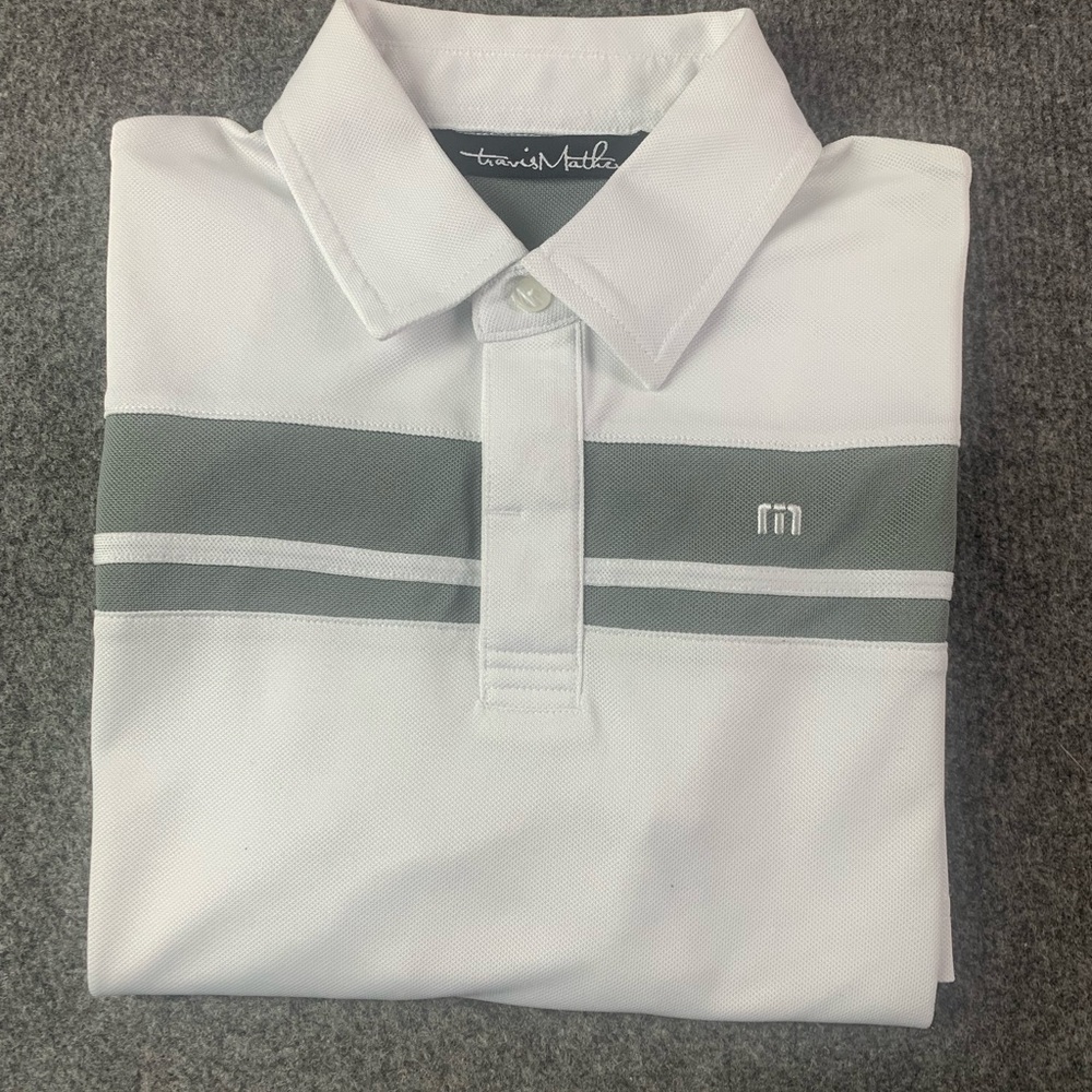 Travis Mathew Kids Short Sleeve Golf Polo Shirt Size M White/Gray
